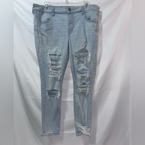 American Eagle Next Level Stretch Distressed Light Blue Women's Jeans. 16 Short.